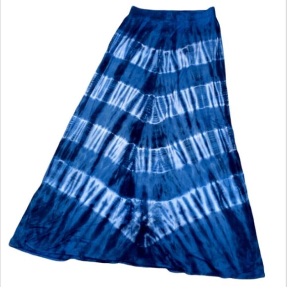 Loveappella USA Blue Tie Dye Maxi Skirt Sz L #18F - Picture 1 of 8